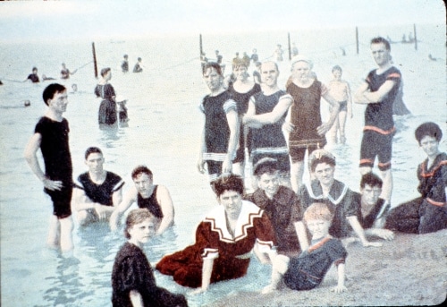 Beachgoers at Washington Park Beach, early 1900s
