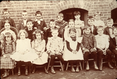 Group photo of students at county one-room school