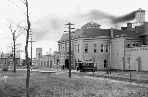 streetcar in front of Indiana State Prison
