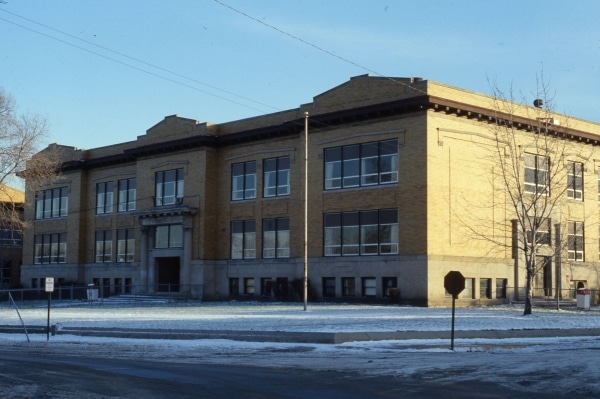 The 1909 Elston High School, Detroit & Spring. Photo around 1977; at time of photo, in use as Elston Junior High School.