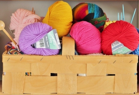 basket of wool yarn