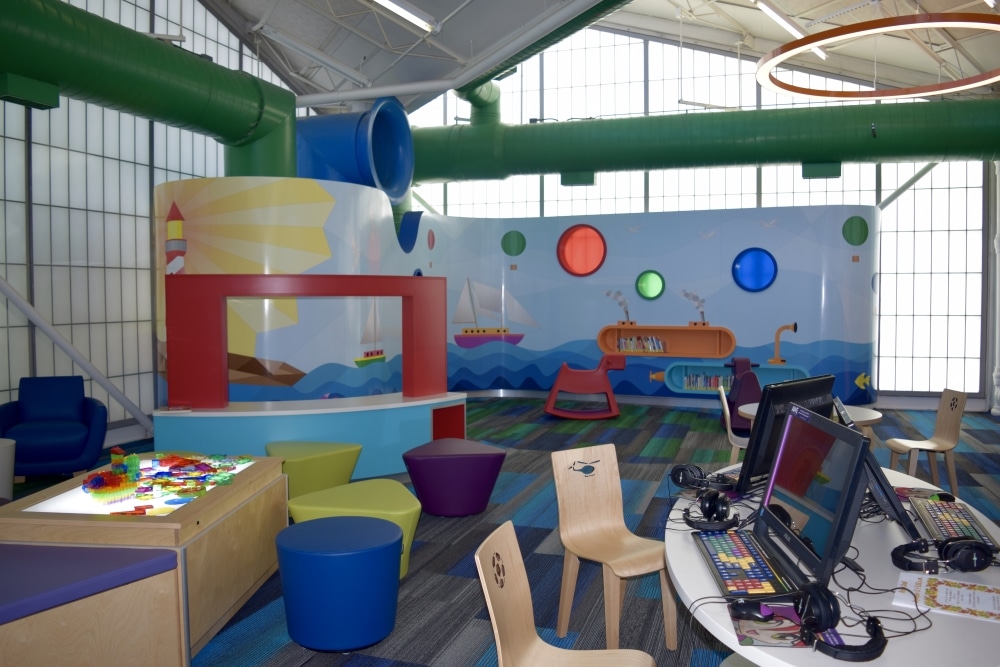 children's computers, light table, and BabyTalk area