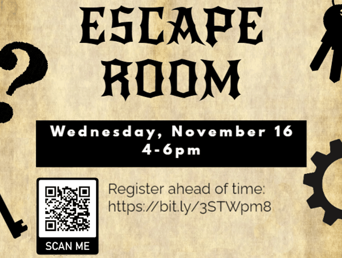 Escape Room, Wednesday, November 16, 4-6 pm