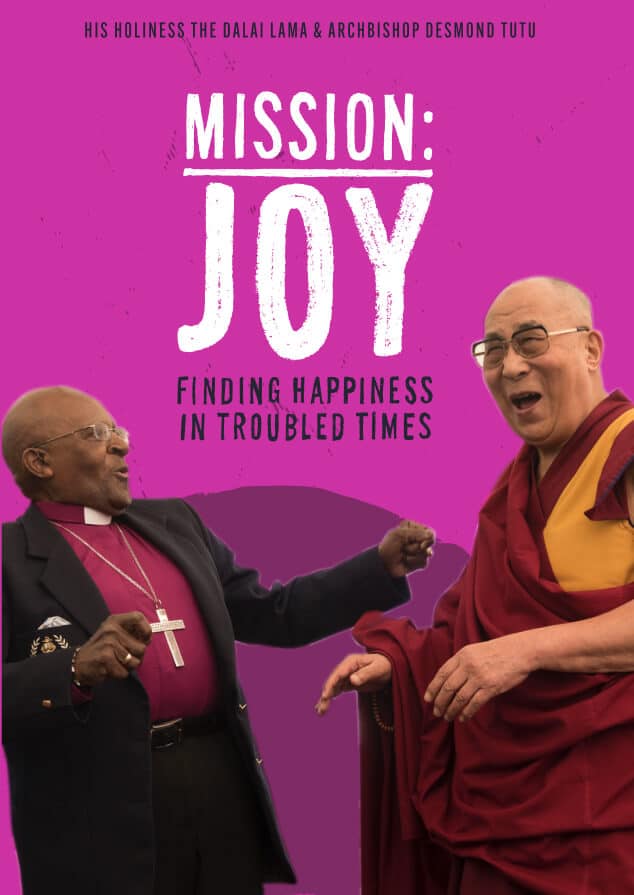 a movie poster for the film, showing the archbishop and the dalai lama together laughing