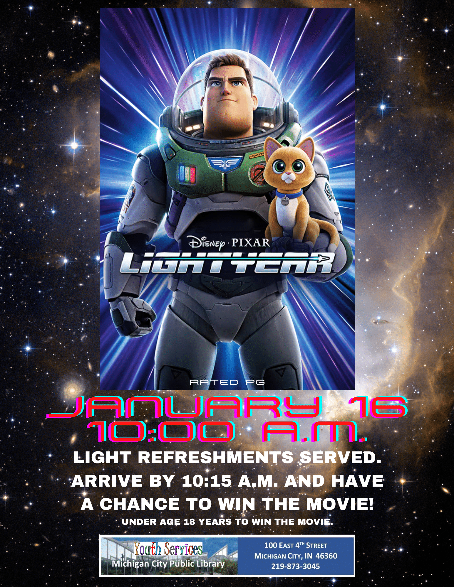 the movie poster for the film lightyear is shown with information about the event