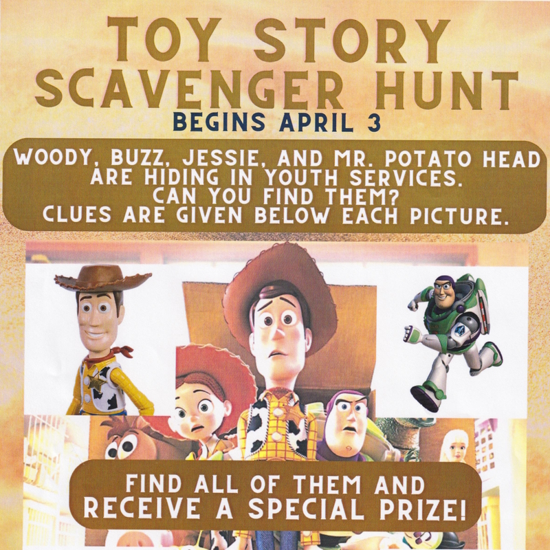 Toy Story Scavenger Hunt begins April 3 in Youth Services