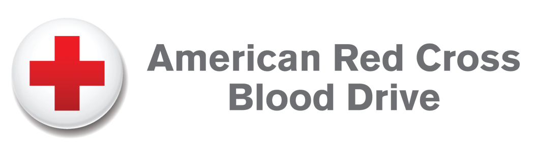 the red cross logo is at the left edge and the words "american red cross blood drive" are written in grey on a white background