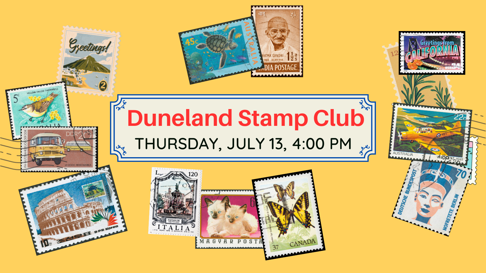 Duneland Stamp Club, Thursday, July 13 at 4pm