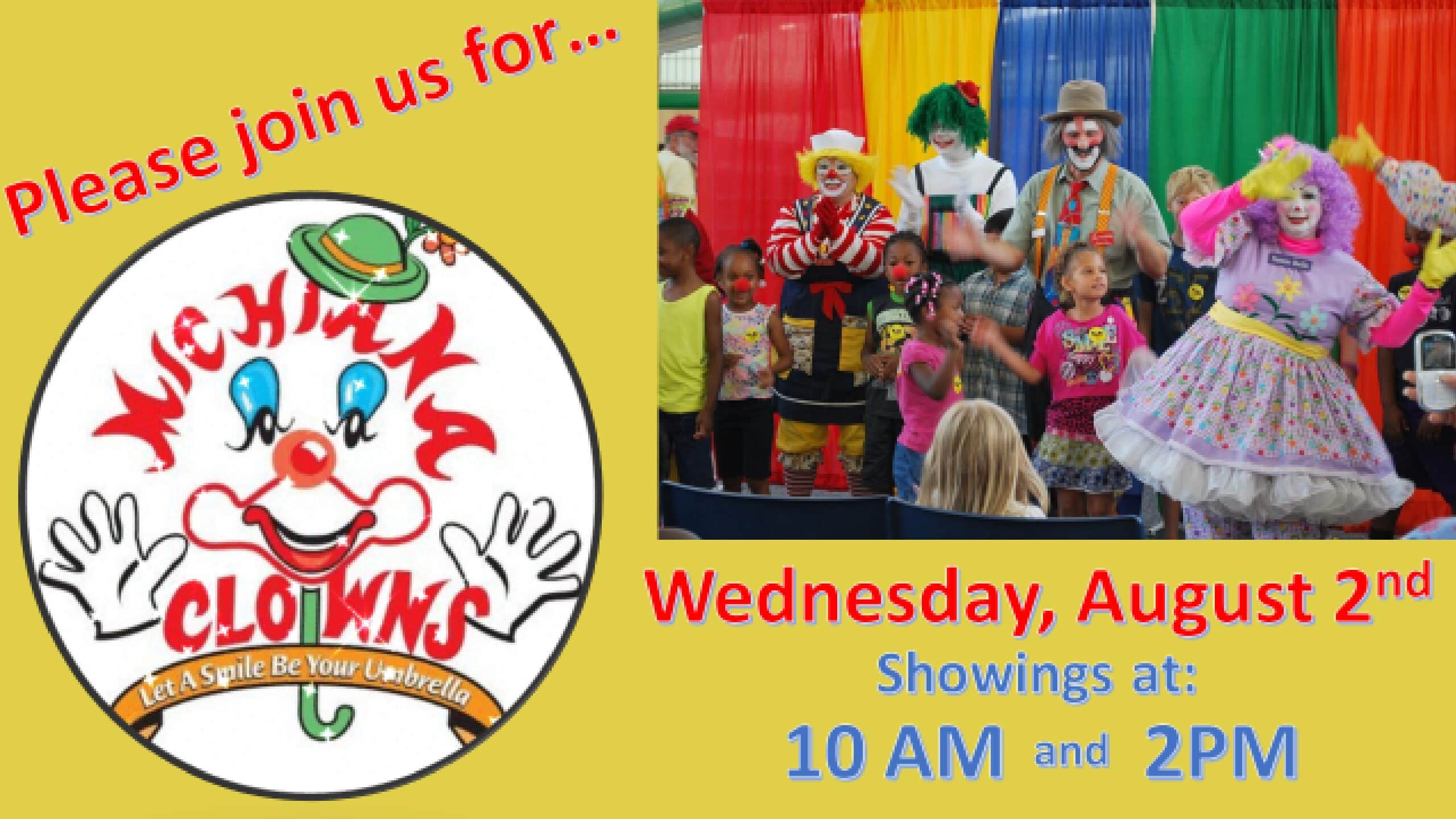 Michiana Clowns, Wednesday, August 2, 10 am and 2 pm