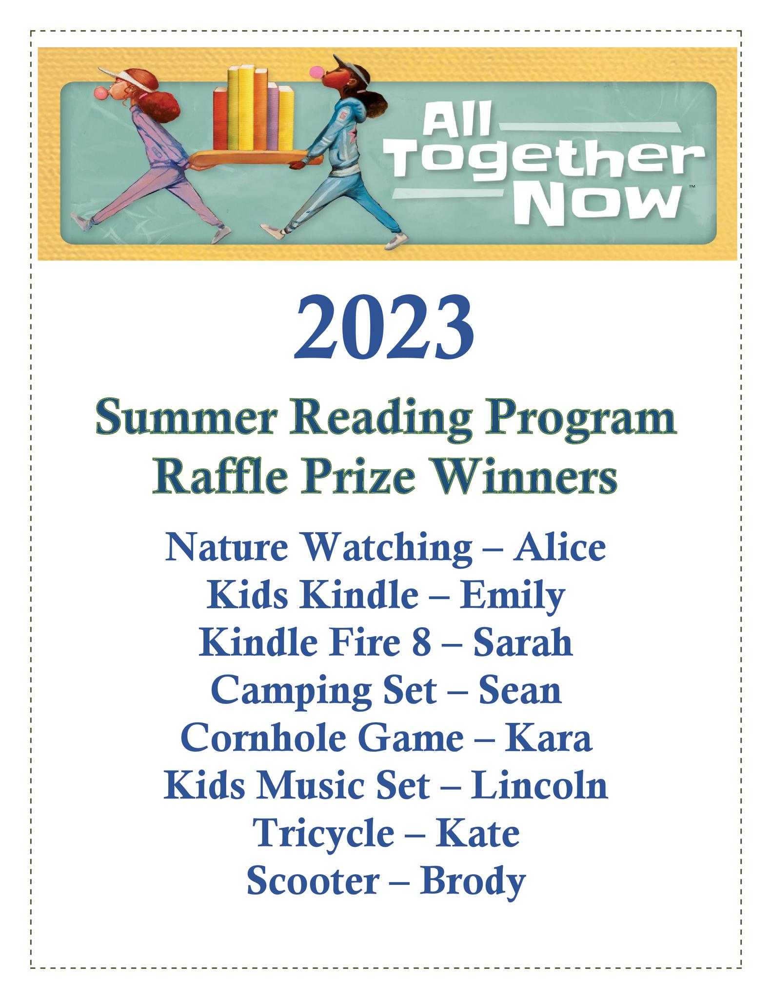 2023 Summer Reading Program Raffle Prize Winners