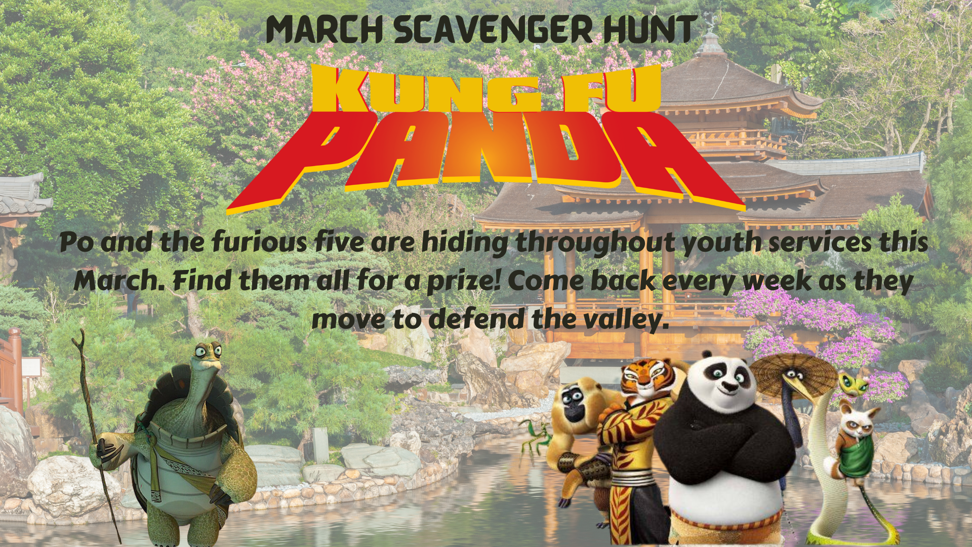Kung Fu Panda scavenger hunt, March in Youth Services