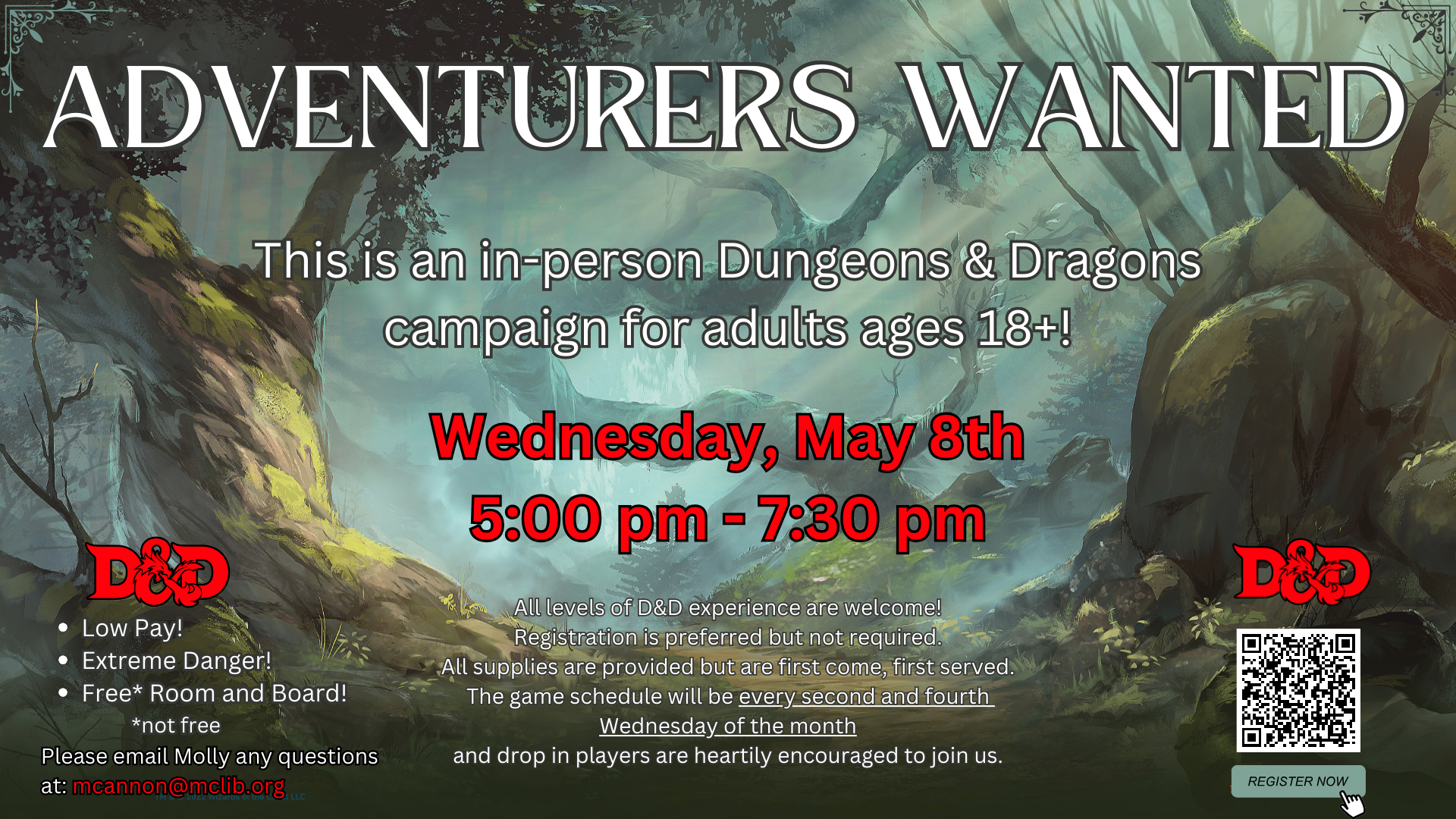 Adult D&D, Wednesday, May 8, 5-7:30 pm